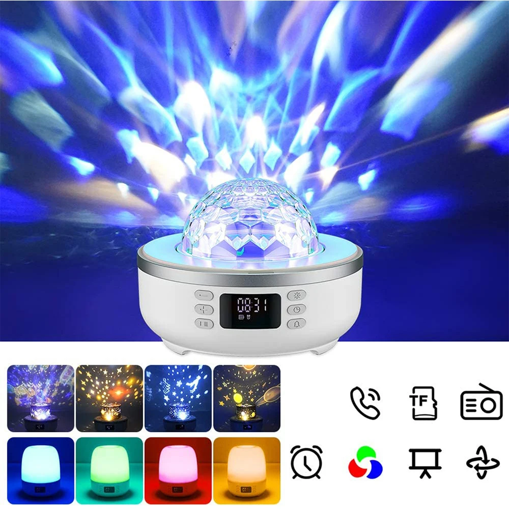 

Wireless Speaker Bluetooth Music Player 360 Degree Rotation Projector Night Light LED Lamp with Digital Clock Support TF SD Card
