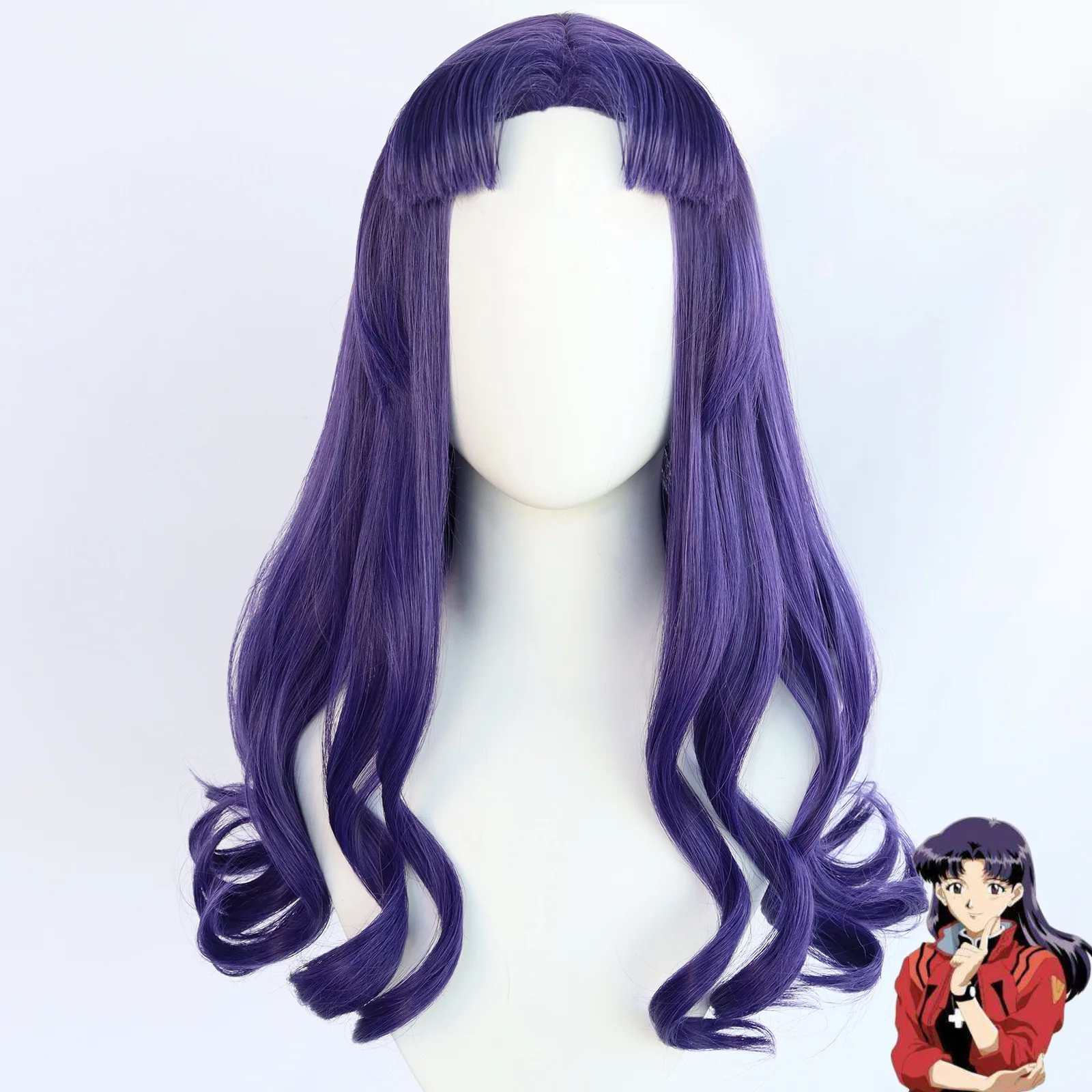 Парик для косплея из аниме фиолетовый парик Katsuragi Misato термостойкий кудрявый