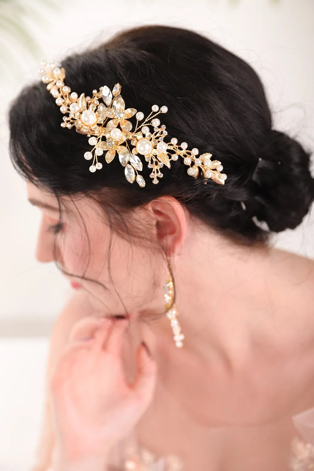 Благородный цветок золотой жемчуг кристаллы стразы феи женские Украшения