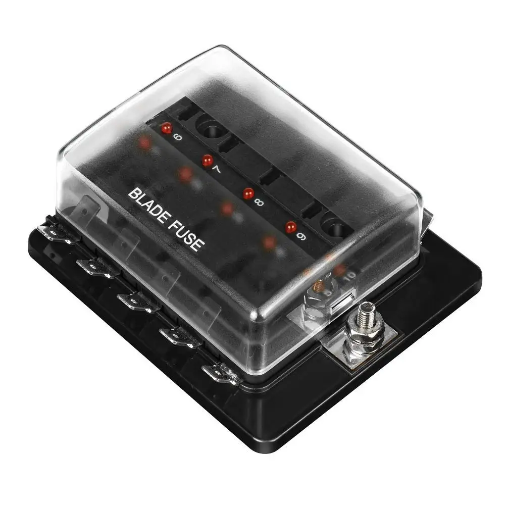 Caixa de Fusíveis Vias Led Universal Modificada para Carro Iate 10 Vias Protetor Inserção Suporte para Fusível Peças e acessórios p/ instrumentos