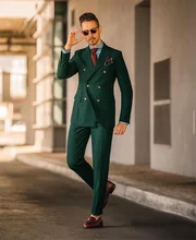 Conjunto de traje de 2 piezas para hombre, traje informal a la medida, Blazer y pantalón para baile de graduación, moda Tuexdos, color verde cazador (3)