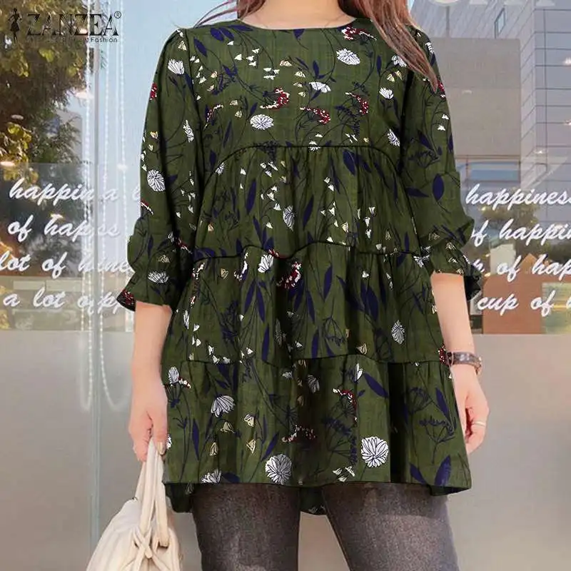 

Модная Лоскутная рубашка ZANZEA в стиле оверсайз, Повседневная Блузка, Женский богемный элегантный топ с оборками, осень 2021, винтажная блузка с...