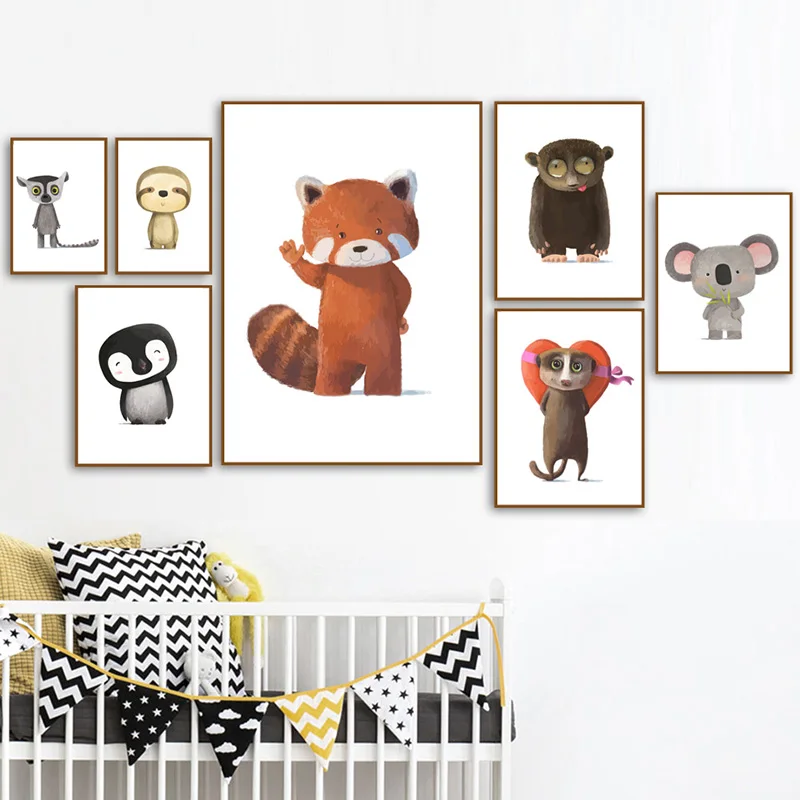Скандинавский плакат лиса Пингвин коала Ленивец Лемур медведь и печать живопись