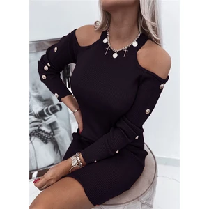 Sexy Cold Shoulder Womens Dress Long Sleeveless Bandage Black Dresses Female 2022 Spring Office Fashion Party Clothes Ladies