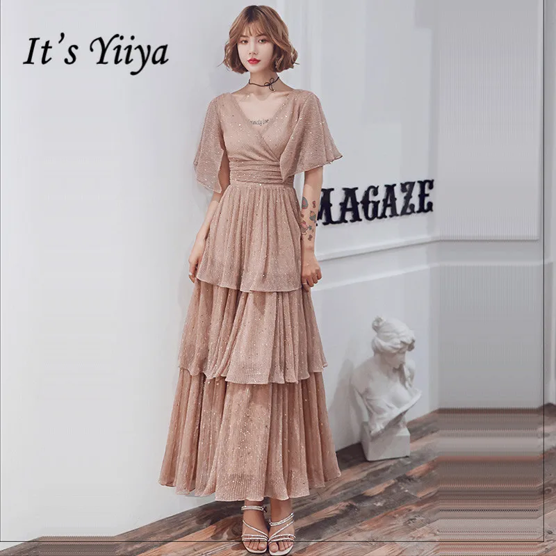 Женское платье с блестками It's Yiiya белое элегантное Многоярусное большого