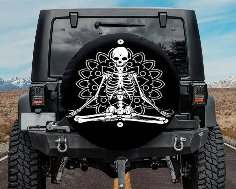 

Namaste Skeleton, Skeleton Spare Tire Cover, Yoga Jeep Spare Tire Cover, Funny Jeep gift, Halloween Day gift, Backup