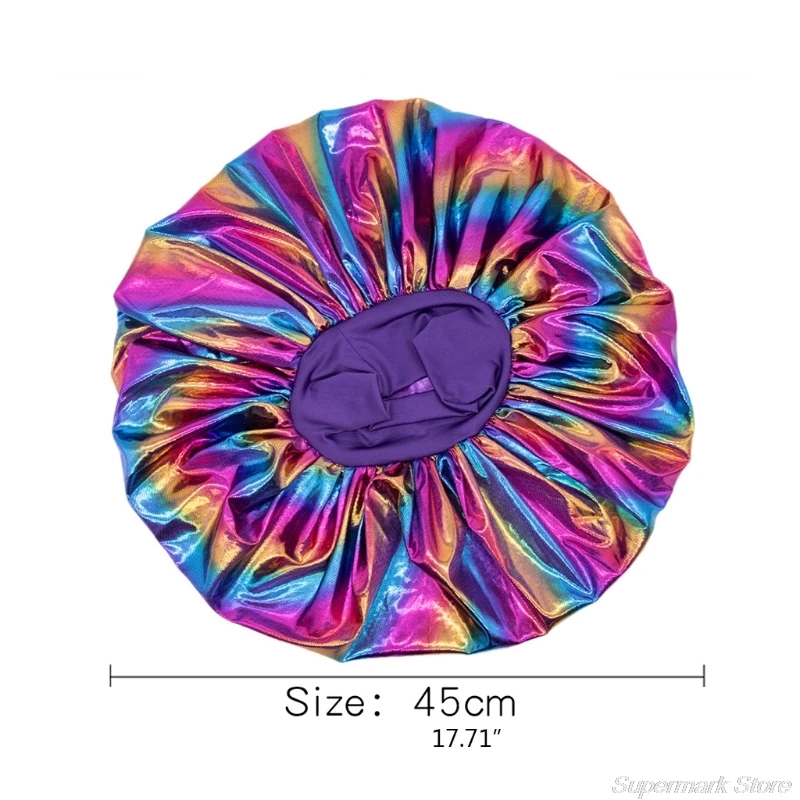 

Extra Large Bonnet Sleep Cap Elastic Wide Band Hair Turban Night Hat Metallic Holographic Colorful Printing Head Cover A13 21