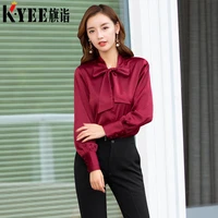 red chiffon wine shirt womens long sleeve autumn dress in 2019 fashion foreign style professional dress silk shirt in autumn