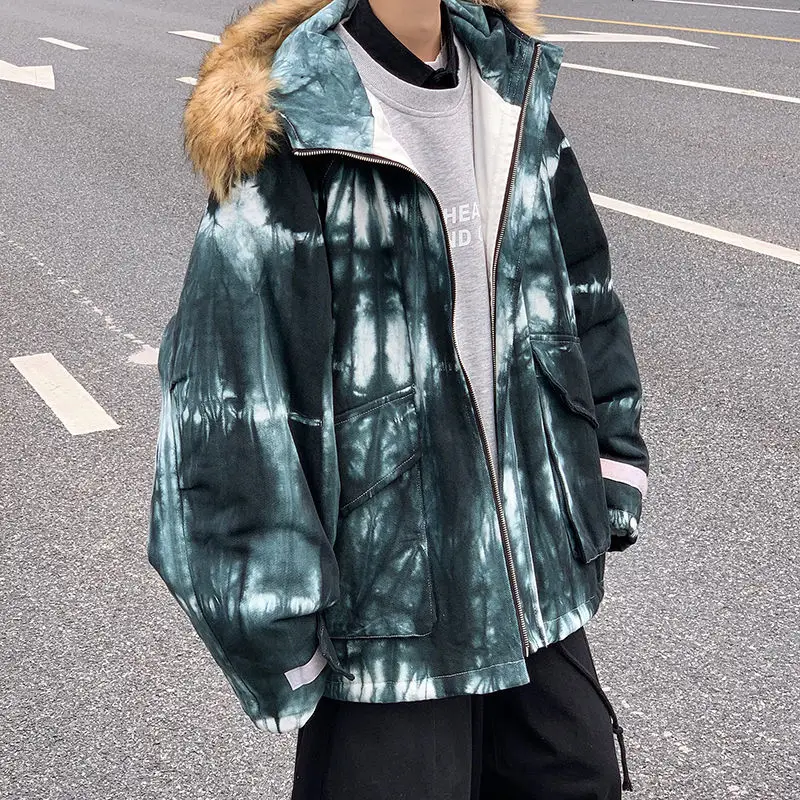 

Men's cotton-padded clothes 2020 Autumn winter new slim pure color tie-dye hooded cotton-padded clothes casual youth men's wear