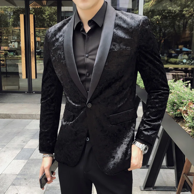 

New 2020 Luxury Velvet Men Blazer Business Dress Stage Blazer Formal Wedding Blazers Casual Slim Fit Suit Coat Jacket 5XL