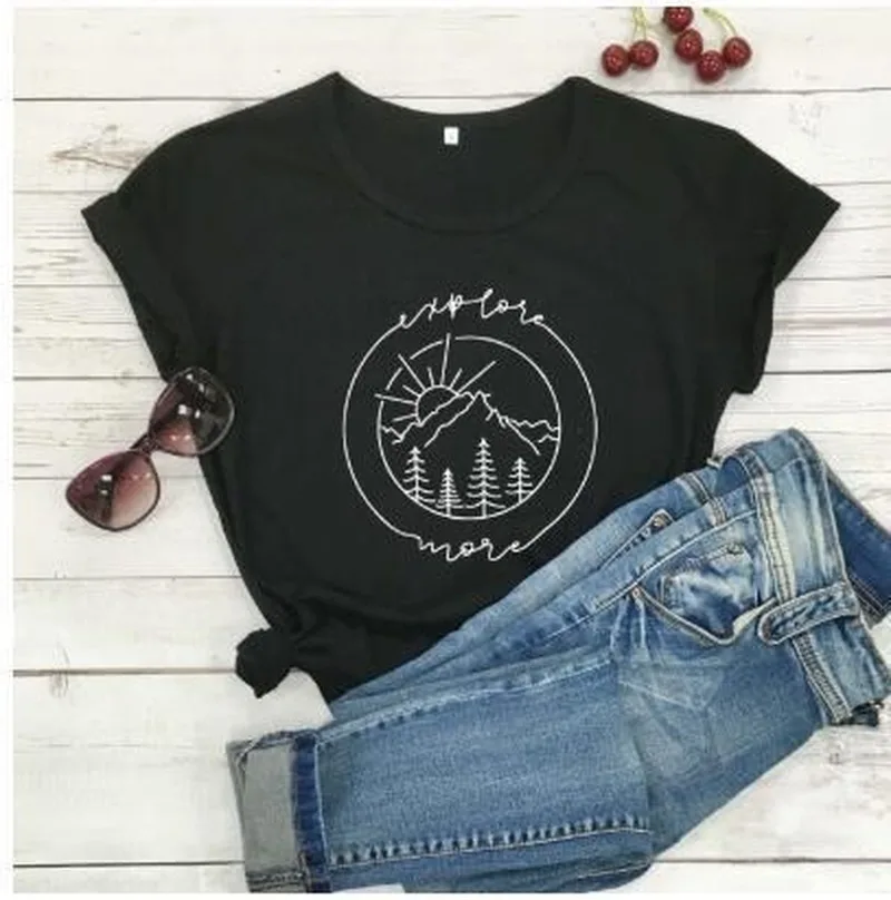 

100% Pure Cotton T Shirt Explore More Letter Print Women Short Sleeve O Neck Loose Tshirt 2020 Summer Tee Shirt Tops Mujer