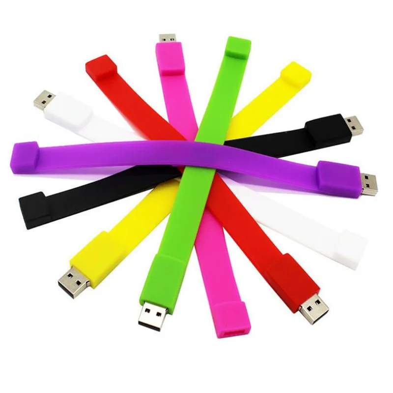 

100 pcs/lot Custom 2GB PVC colorful wristband usb 2.0 memory flash stick pen drive