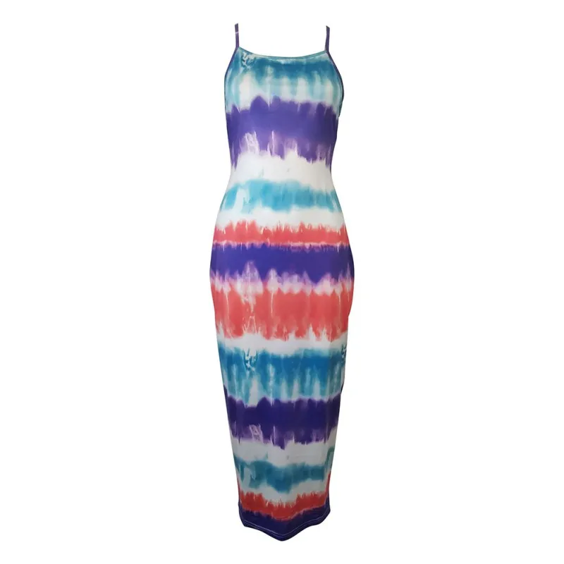 

ROPALIA Fashion Cool Girl Summer Striped Dress Gradient Butterfly Print Bag Hip Dress Beach Vestidos