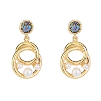 simulated pearl drop earrings for women gold color hanging dangle hoop charms party abalone shell jewelry zinc alloy accessory