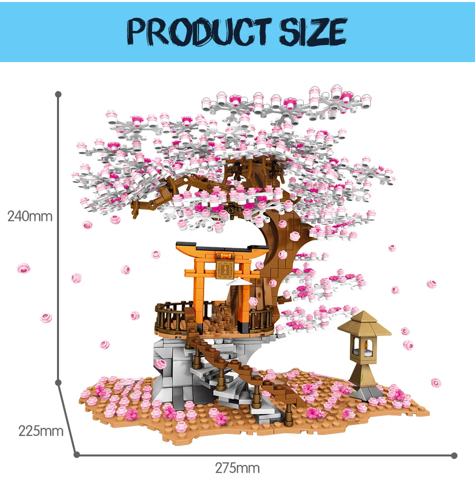 

SEMBO City Street View Idea Sakura Inari Shrine Bricks Friends Cherry Blossom Diy Creator House Tree Building Blocks Toys Gift