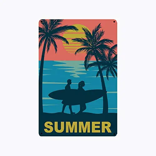 

WONDERCAVE Summer Surfing Beach Theme Metal Tin Sign for Bar Cafe Garage Wall Decor Retro Vintage 7.87 X 11.8 inches