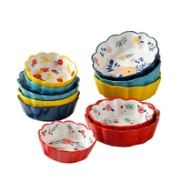 ceramic petal shape mixing bowl ramen bowl fruit salad colorful bowl cutlery rice dessert snack bowl household tableware