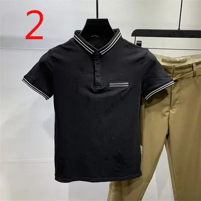 

Men's contrast color embroidery youth slim short sleeve T-shirt lapel slim half sleeve