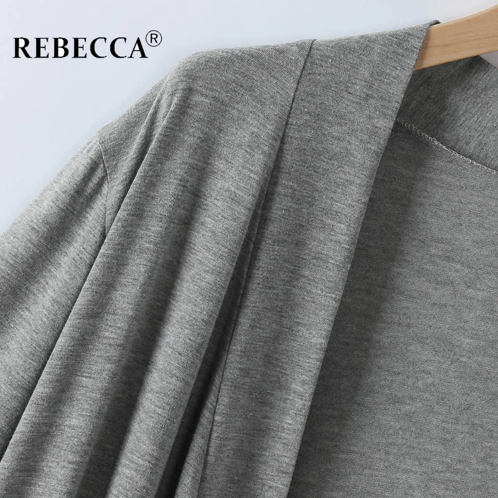 Халат женский с V образным вырезом классический кардиган серого и черного цвета 7