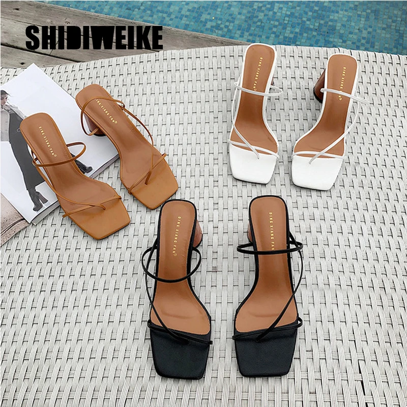 Сандалии женские на высоком каблуке босоножки без застежки открытый носок