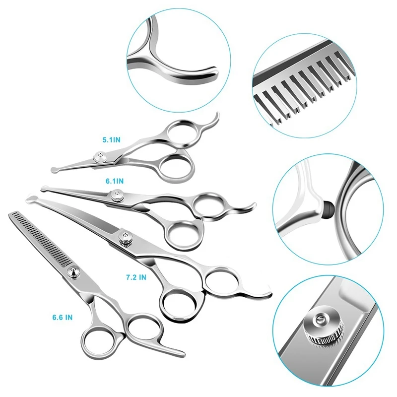 

Dog Pet Scissors Safe Round Head Set of Five Flat Scissors Teeth Shear Warping Shear Direct Row Comb Trim Hair Cut Cat Pet Suppl