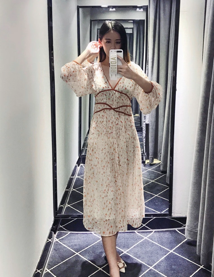 Осеннее романтическое женское шифоновое платье с цветочным принтом сексуальное