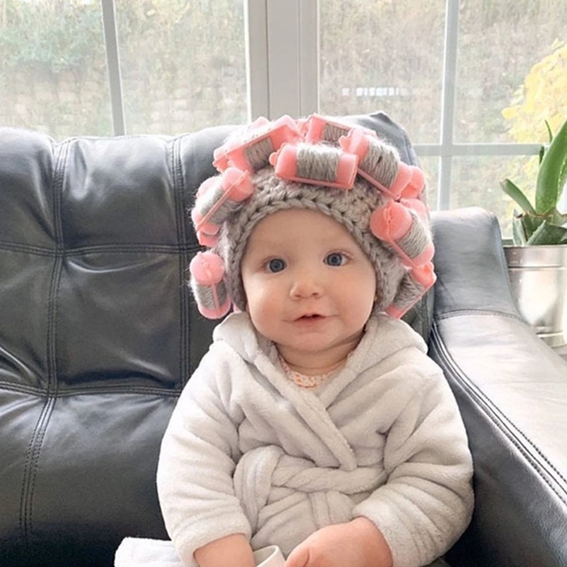 Шапка-бигуди вязаная для детей и взрослых головной убор с забавными волосами в