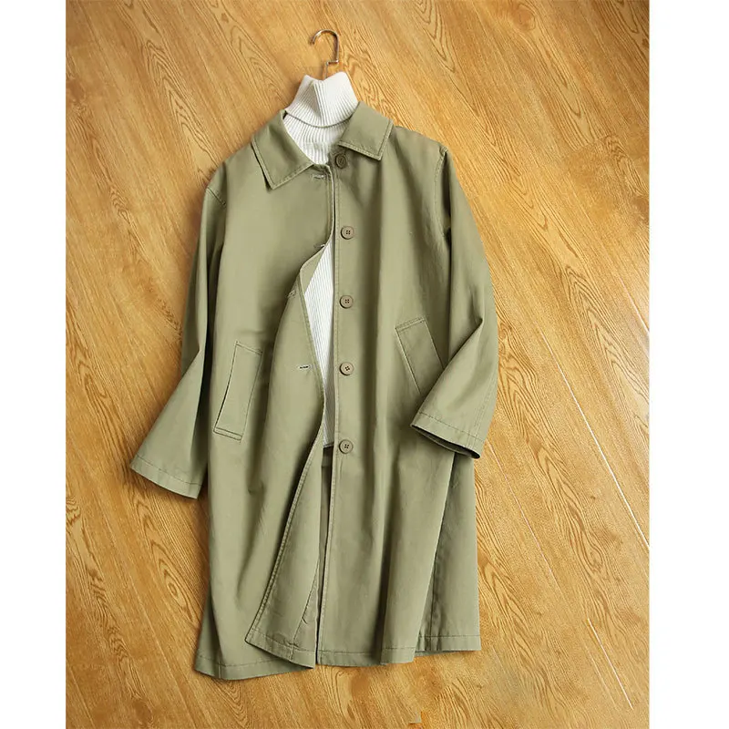 

Pure Cotton Long Windbreaker Women's Japanese High-quality Jacket 2020 Autumn Women's New Casual Clothing