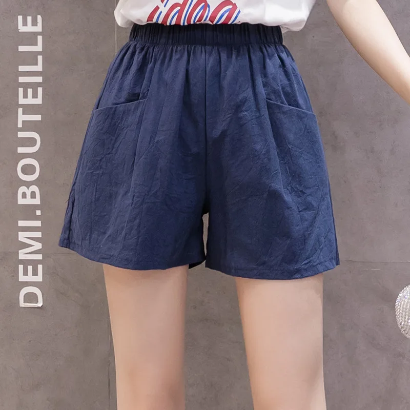 

Clothes Shorts Plus Waist High Elastic Denim Shorts Female Summer Cotton Linen White