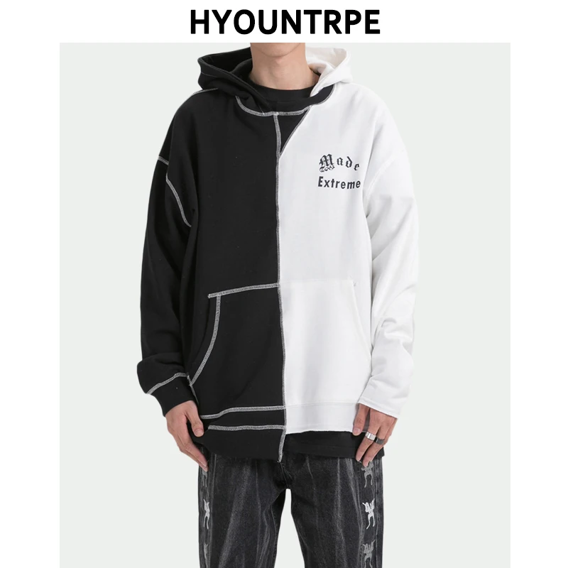 Мужские хип-хоп Лоскутные пуловеры с капюшоном модный дизайн уличная одежда