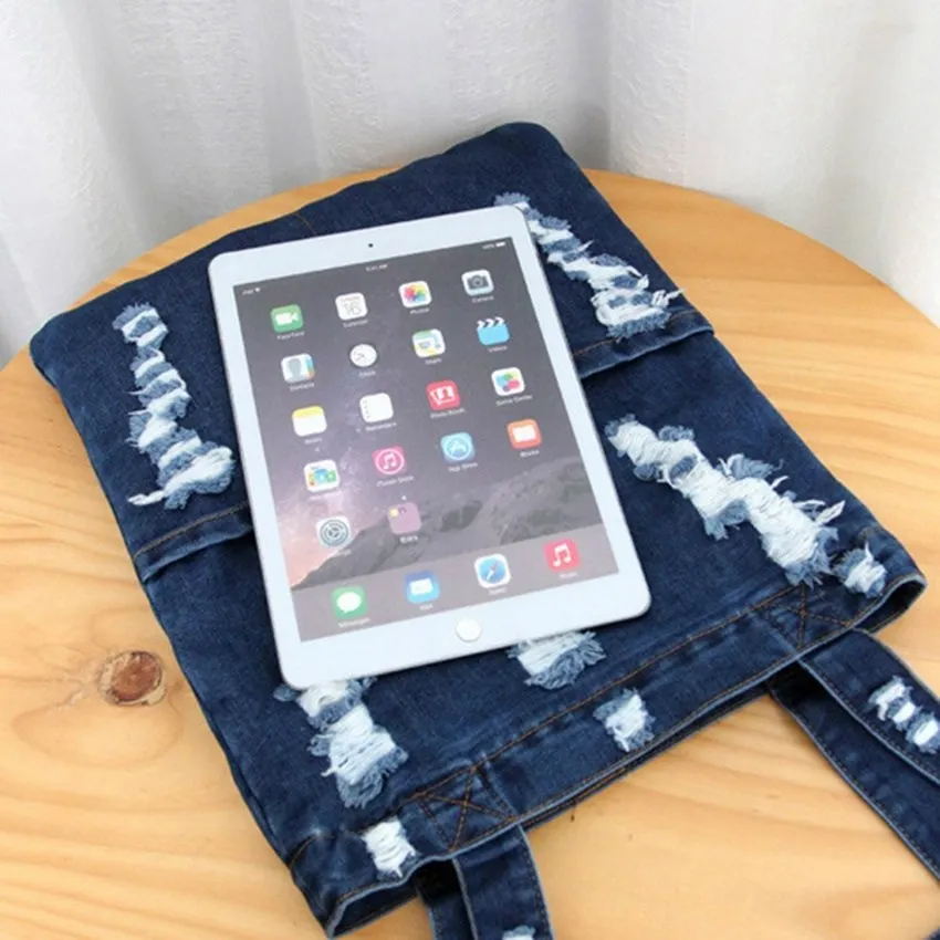 JNKET Fashion Ripped Denim Women's Shoulder Bag Handbag Zipper Casual Tote Bag Portable Bag Purse Broken Hole Fabric Satchel