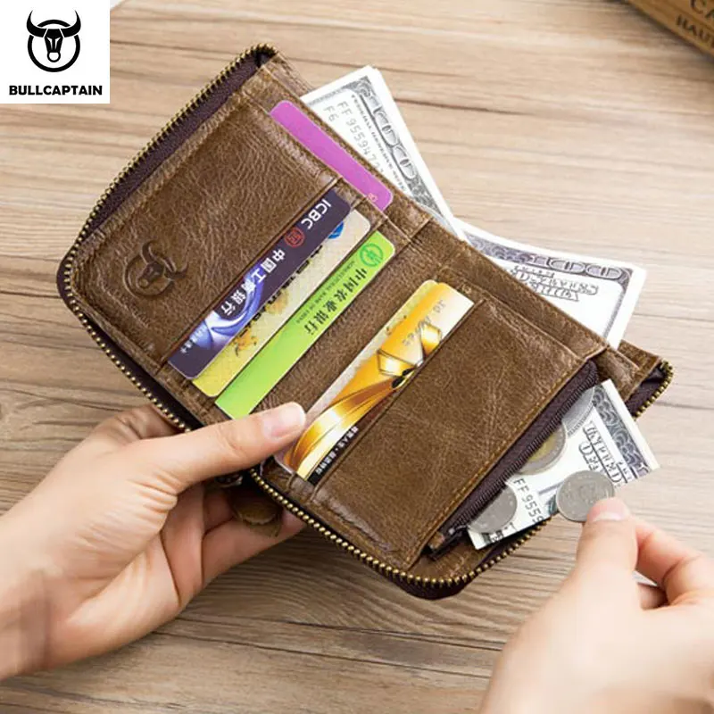 Мужской кошелек из BULLCAPTAIN кожи в стиле ретро, короткий кошелек с пряжкой, держатель для карт, кошелек, портмоне, RFID, кошелек, держатель