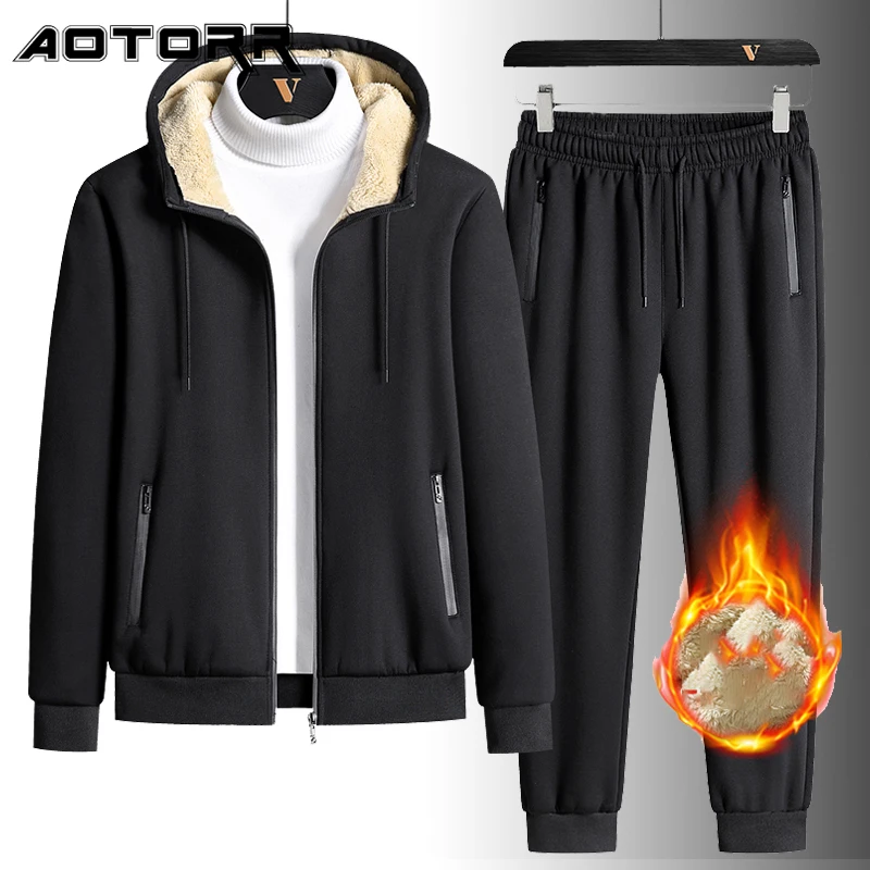 

Повседневный модный мужской комплект из 2 предметов, зимняя спортивная одежда, новинка 2021, теплые толстовки, кардиганы, Мужской флисовый спо...