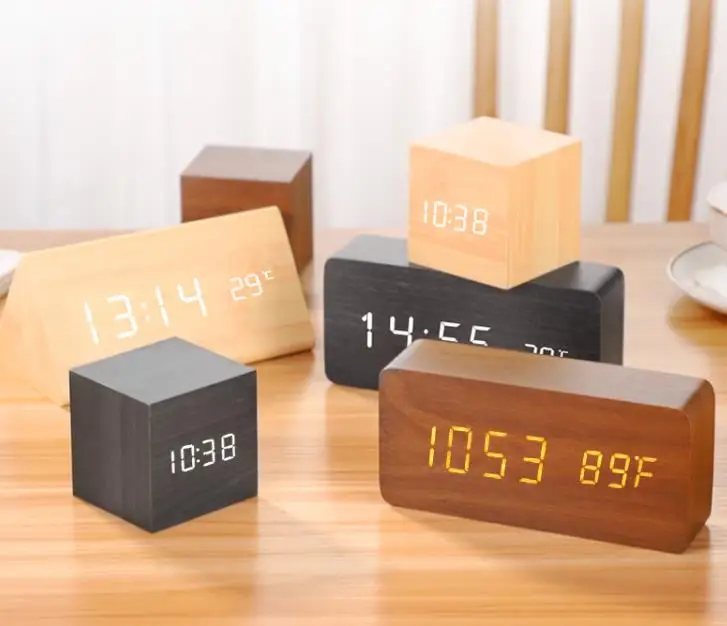 Скандинавские деревянные часы с будильником креативная личность светодиодный