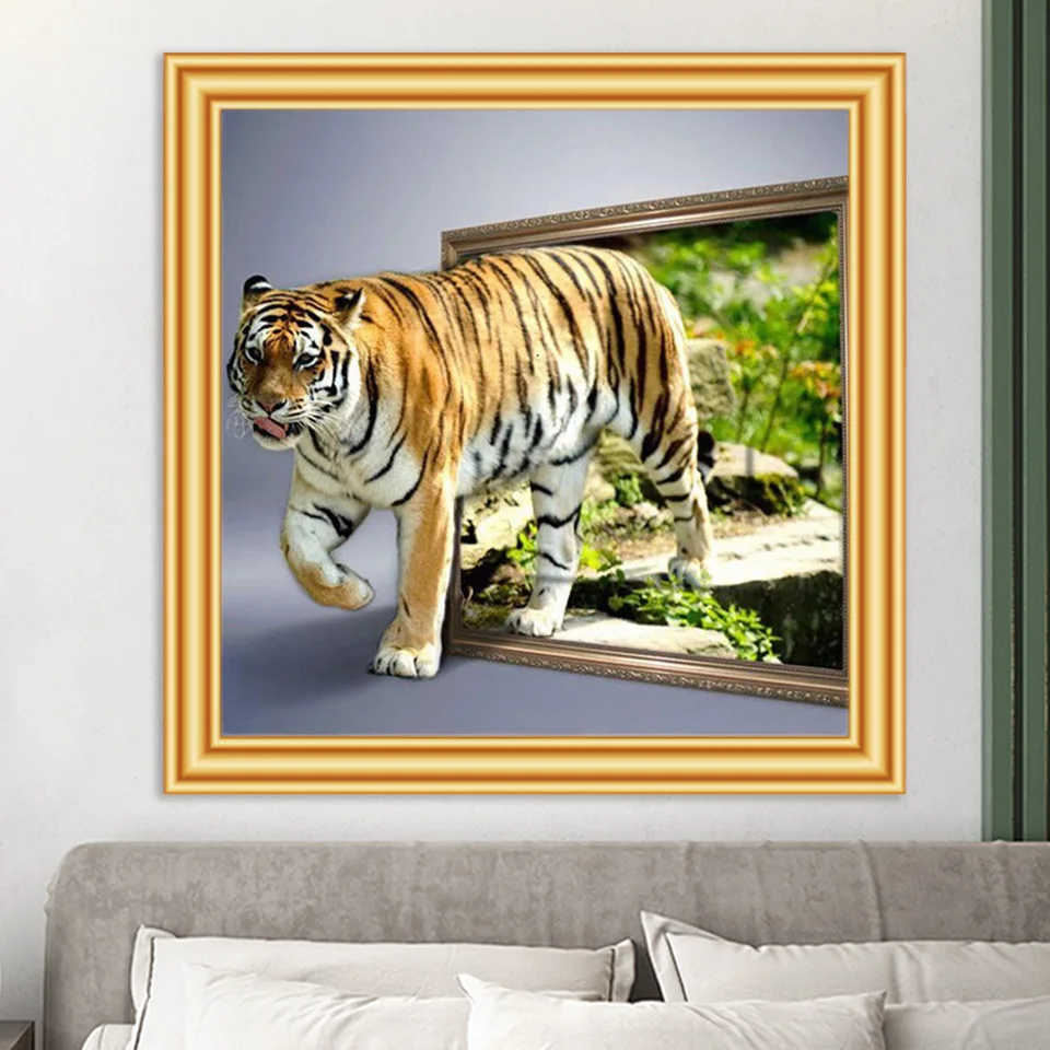 

DIY 5D Diamond Painting Tiger Cross Stitch Kit Full Drill Embroidery Mosaic Animal Art Picture With Rhinestones Gift Home Decor
