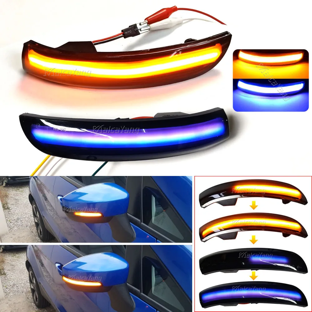 

Dynamic Turn Signal LED Blue Light Side Rearview Mirror Sequential Indicator Blinker For Ford Kuga Escape EcoSport 2013-2018