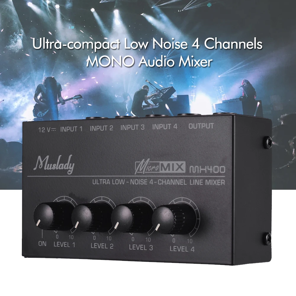 Звуковой микшер Muslady MX400 сверхкомпактный с низким уровнем шума 4 канальный
