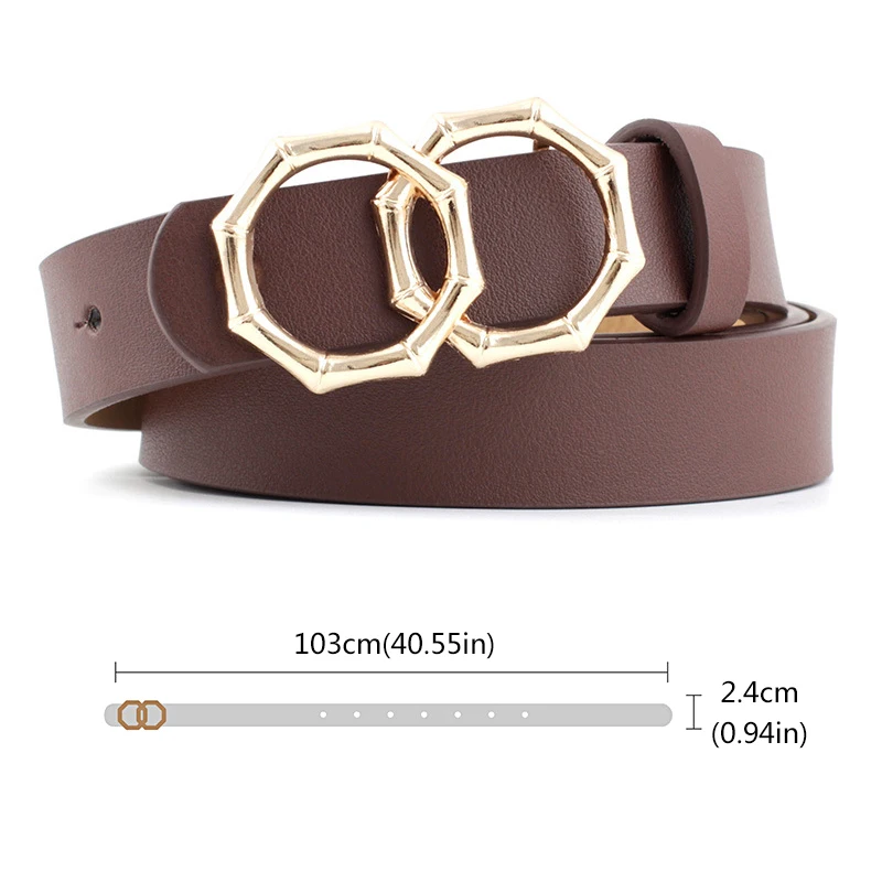 Женский ремень с двойной пряжкой черный кожаный для платья белого и коричневого