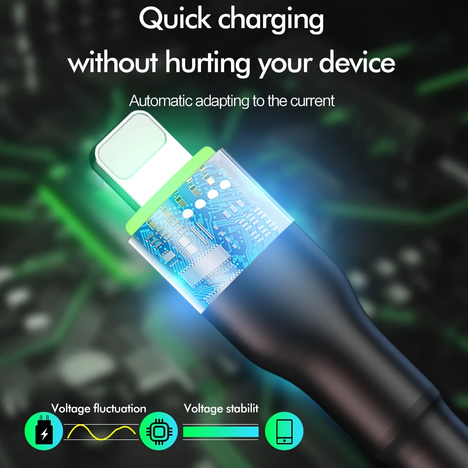 ROCK Metal Led Light USB кабель для iPhone 11 Xs MAX Xr X 8 7 6 6s Plus Быстрая зарядка iPad 100 см 200 50 быстрое