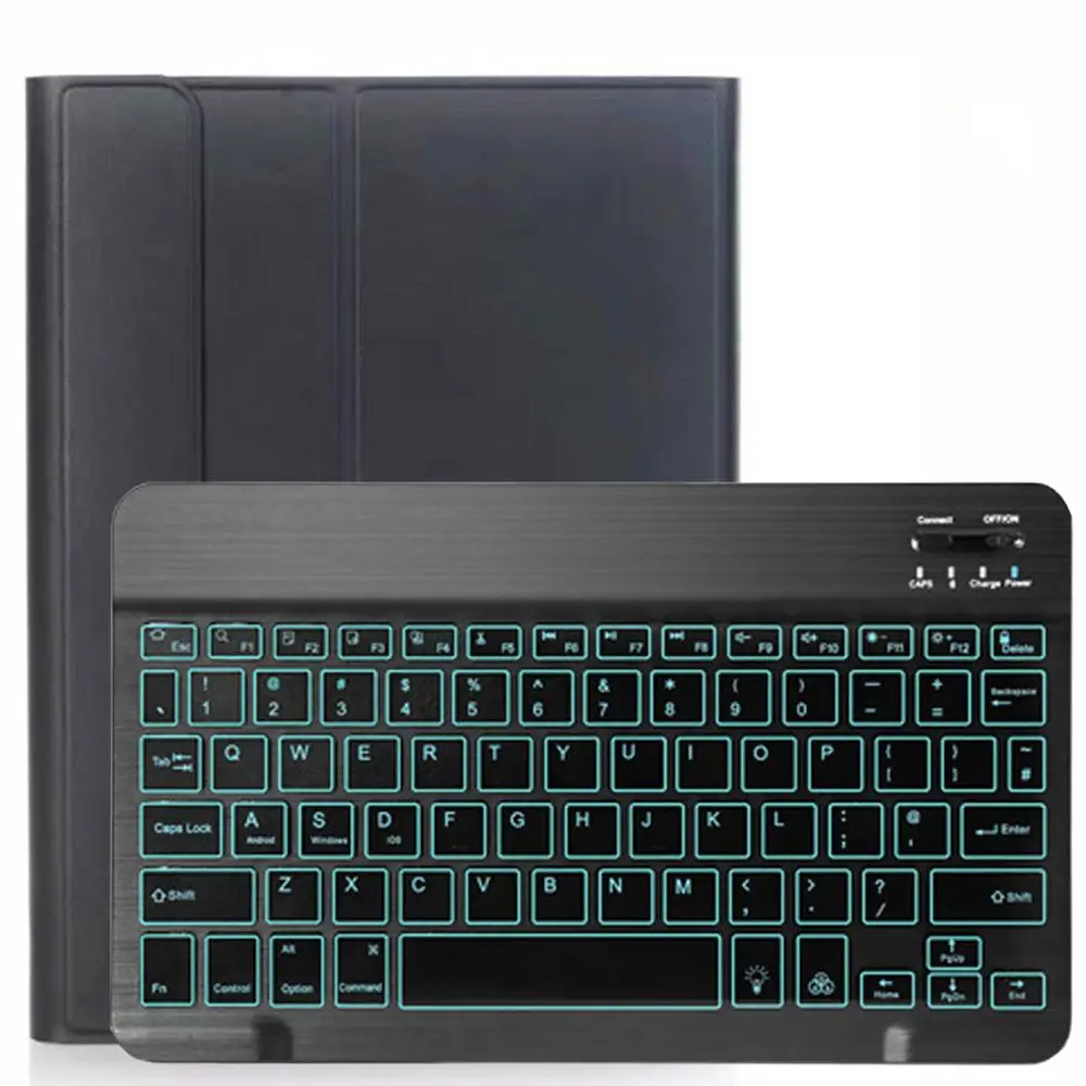 Black with Black Чехол-клавиатура с подсветкой для samsung Galaxy Tab S6 10,5 чехол T860 T865 SM-T860 чехол Съемная Bluetooth клавиатура кожаный чехол - Цвет: Black with Black