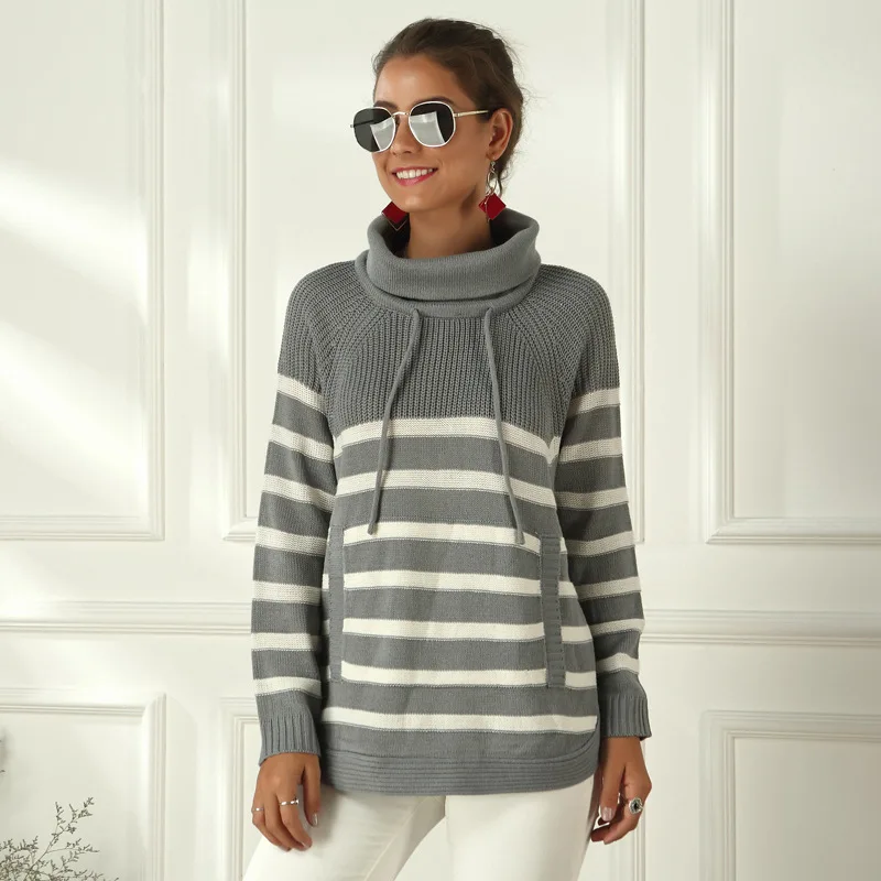 Осень-зима Повседневный вязаный 6 полосатый Цвет свитер в стиле пэчворк