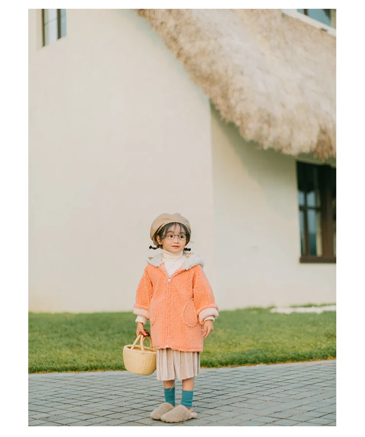 Winter fashion boys girls woolen hooded thick zipper jackets chilren loose oversized coats kids outwear