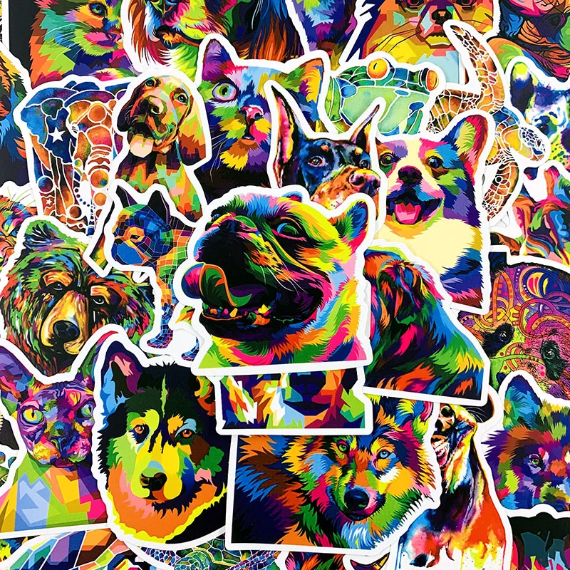 

10/50 pcs/pack Oil Painting Colorful Animals Sticker Toys For Kids Cartoon Decal Stickers Diy Laptop Luggage Skateboard Car