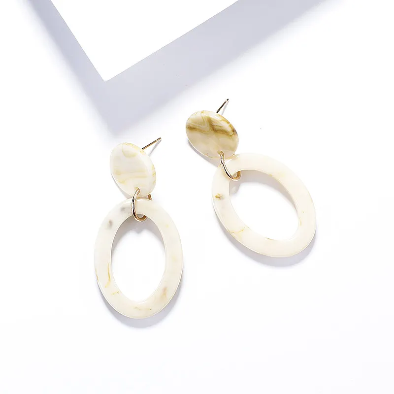 Beige Hollow Oval AENSOA этнические деревянные геометрические круглые овальные квадратные висячие серьги винтажные коричневые массивные серьги из акриловой смолы модные ювелирные изделия - Окраска металла: Beige Hollow Oval
