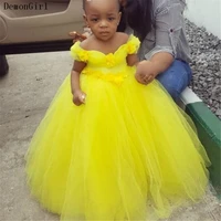 new flower girls dresses yellow tulle sleeveless lace flowers ball gown birthday party little sweet girls special pageant gowns