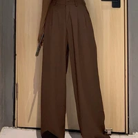 2021 retro solid color wild straight wide leg pants female spring new fashion high waist casual long pants pants women