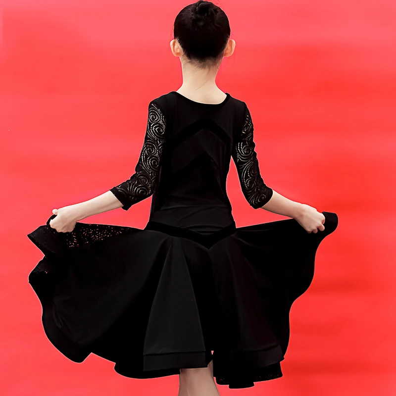

New Girls Latin Dance Dress Children's Practice Clothes Ballroom Samba Performance Costume Kids Latin Practice Dancewear DWY3414