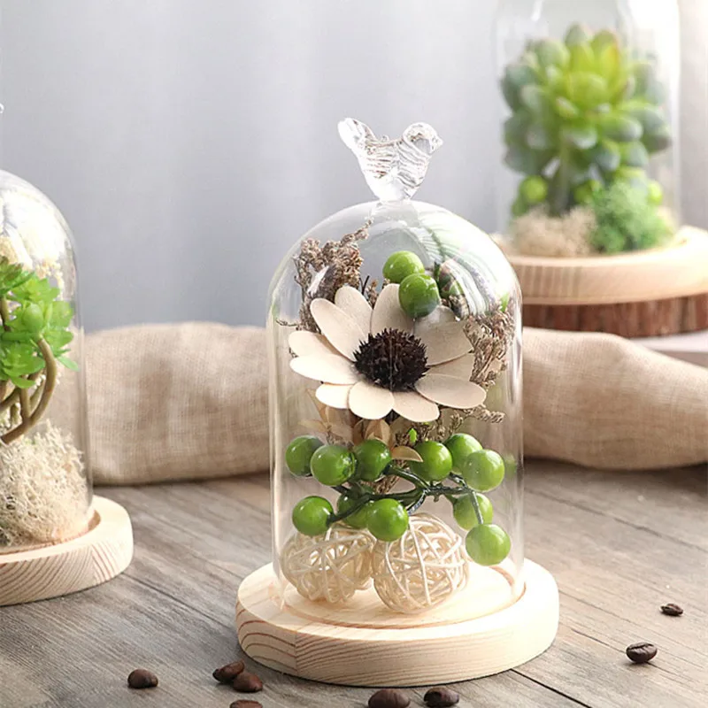 Стеклянная купольная ваза большого размера 2 дюйма 12 х16 см с птичьим верхом