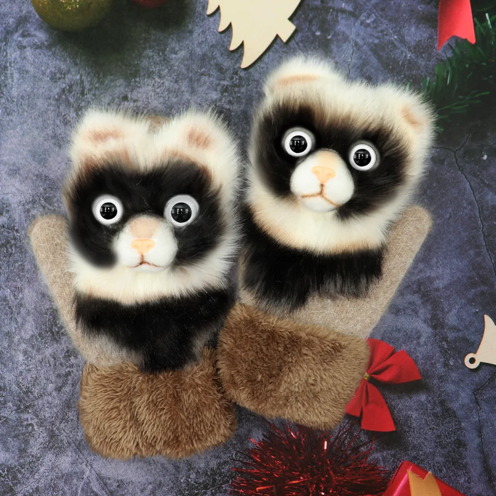 

Girls Warm Ski Gloves Winter Children Gloves Christmas 17cm Thick Warm Kids Gloves Winter Finger Mittens Cute Cartoon