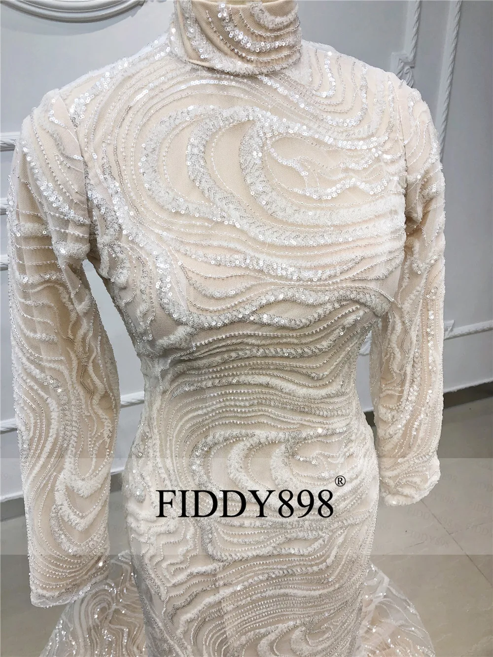 Вечернее платье русалки с длинным рукавом мусульманский высокой шеей вечернее